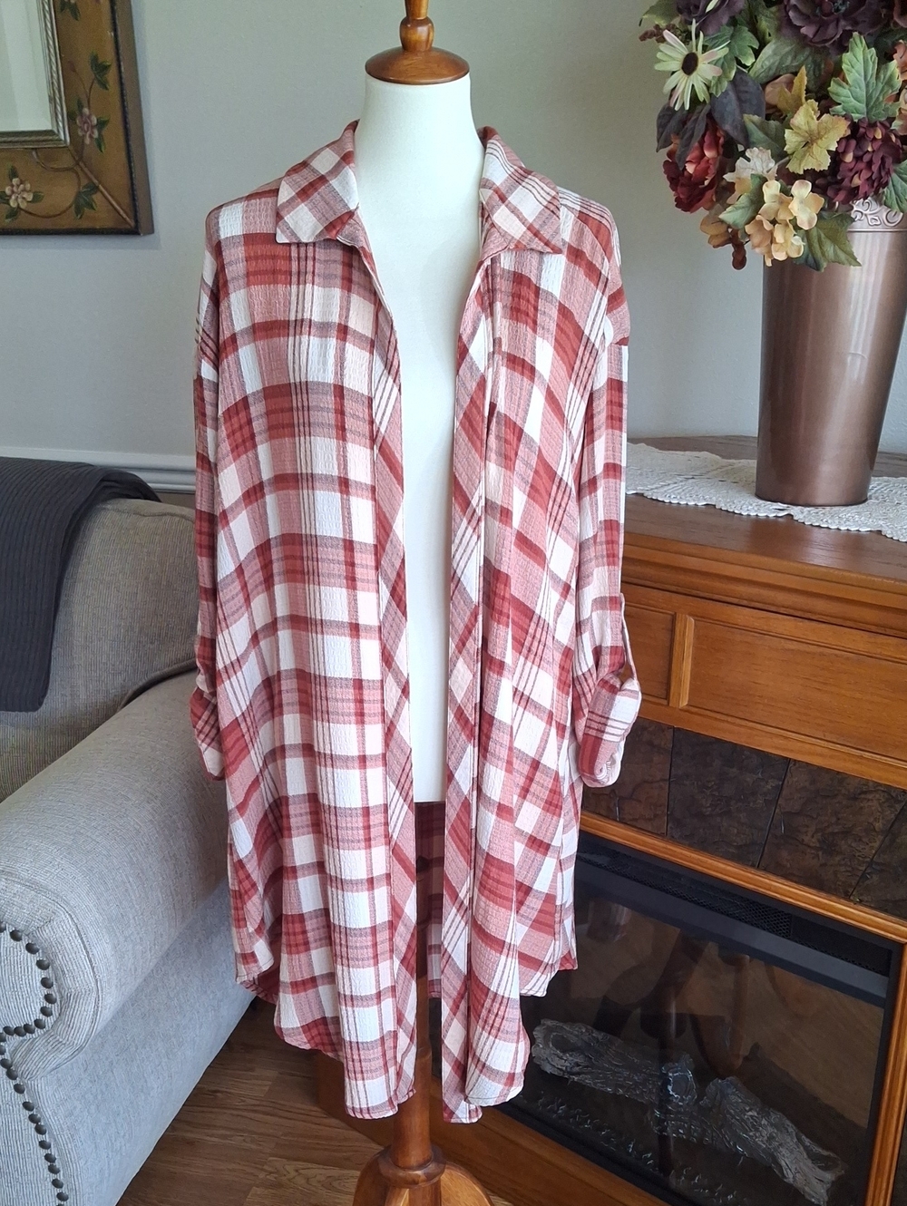 Torrid Plaid Open-Front Duster/Jacket
